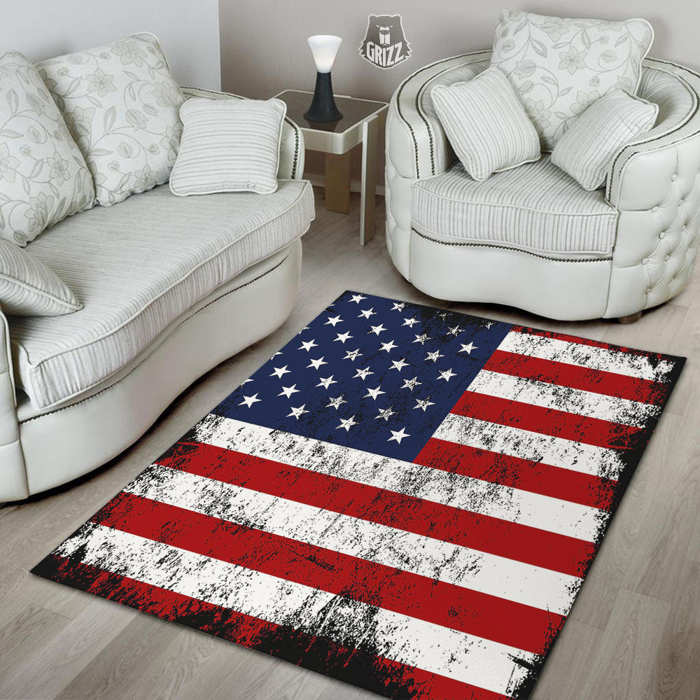 USA Flag Grunge Print Floor Mat-grizzshop