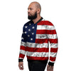 USA Flag Grunge Print Men's Bomber Jacket-grizzshop