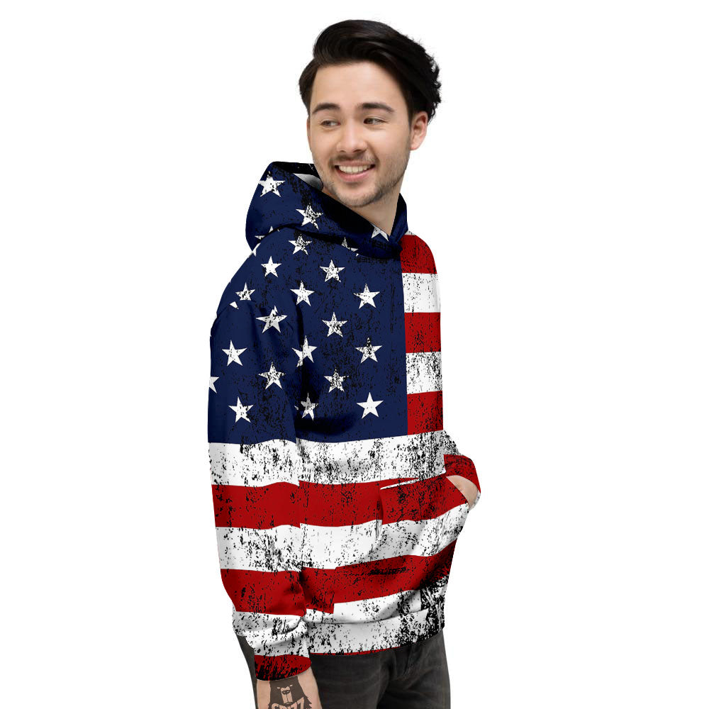 USA Flag Grunge Print Men's Hoodie-grizzshop