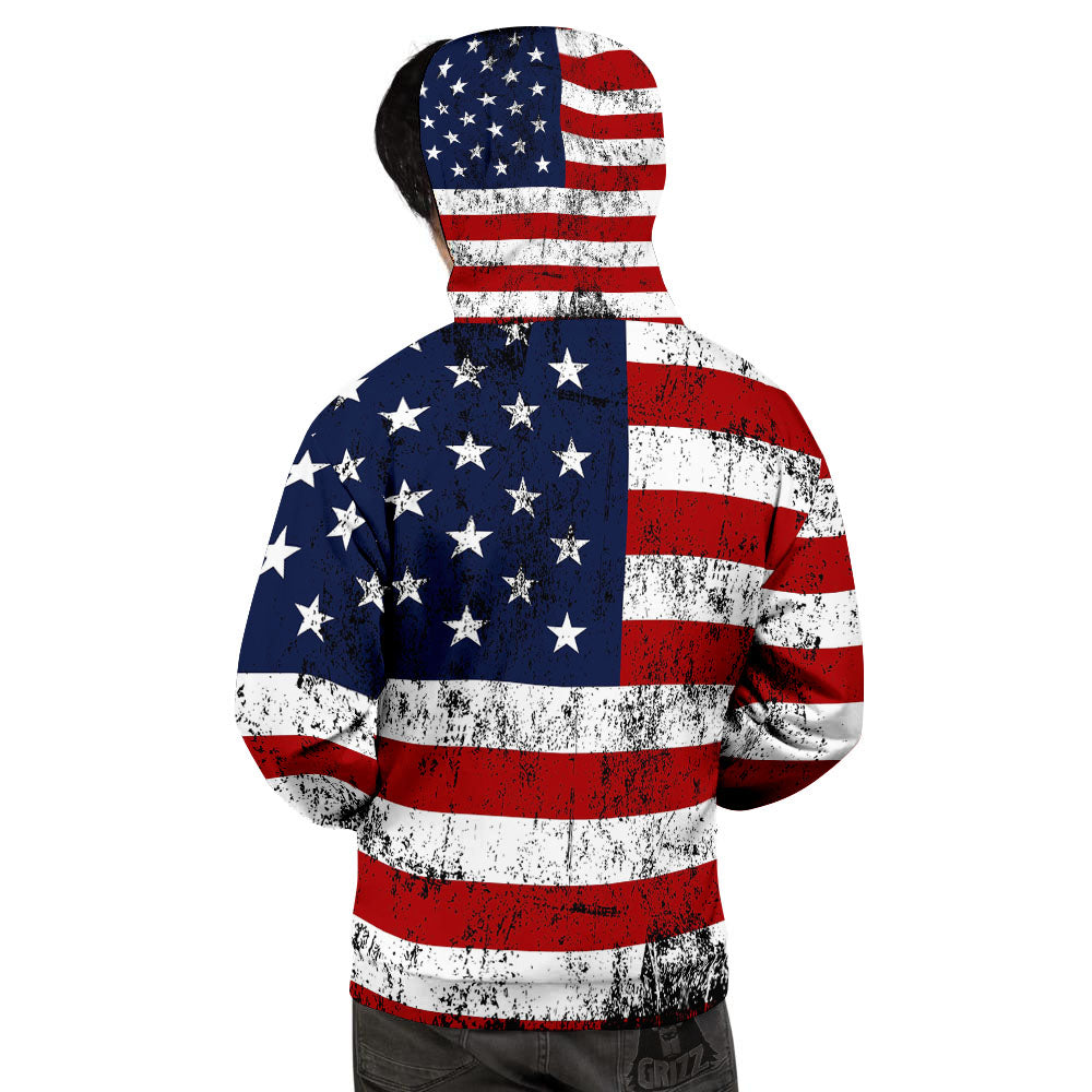 USA Flag Grunge Print Men's Hoodie-grizzshop