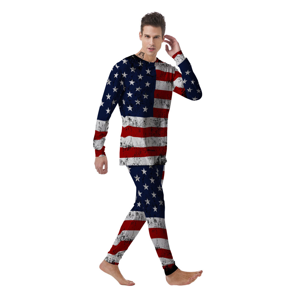 USA Flag Grunge Print Men's Pajamas-grizzshop