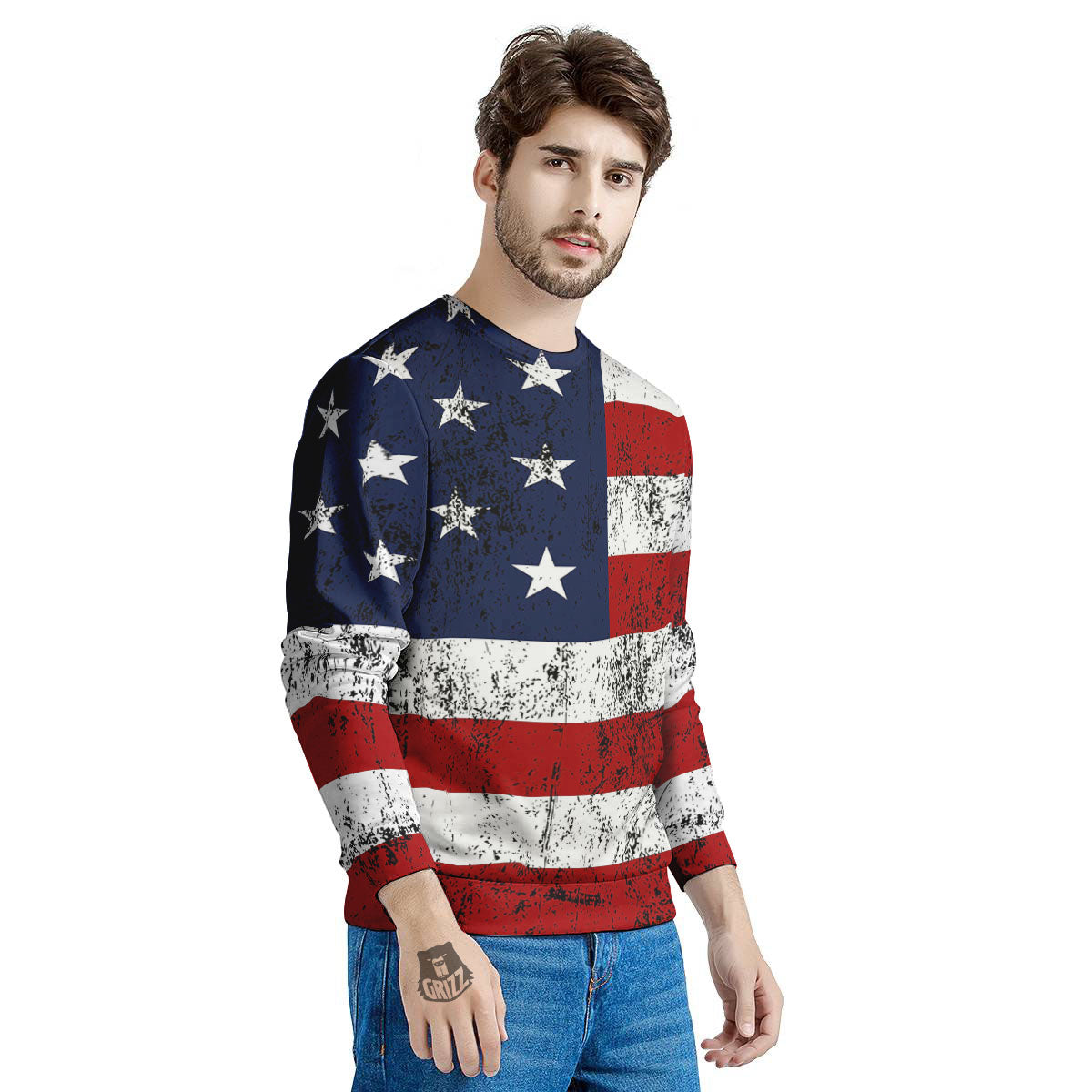 USA Flag Grunge Print Men's Sweatshirt-grizzshop