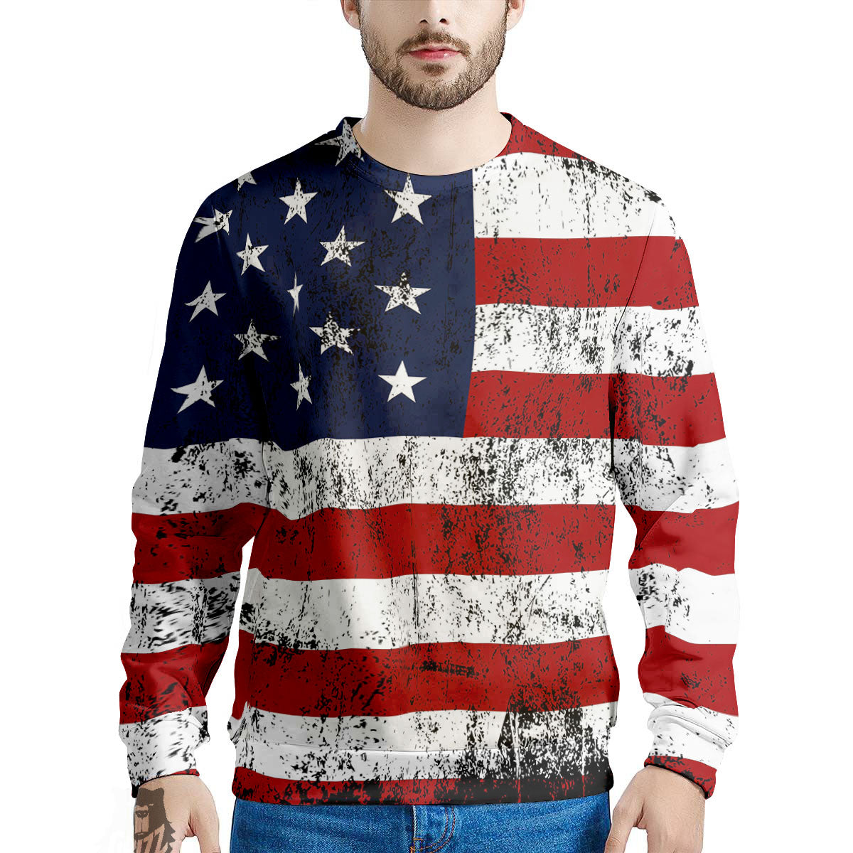 USA Flag Grunge Print Men's Sweatshirt-grizzshop