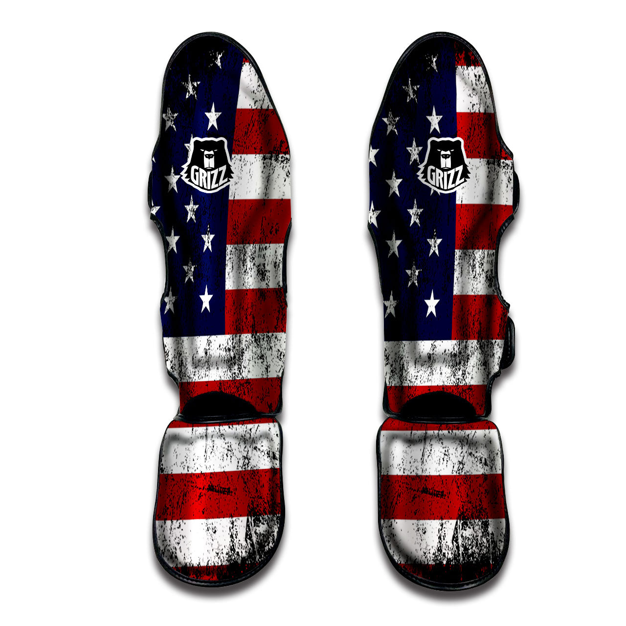 USA Flag Grunge Print Muay Thai Shin Guards-grizzshop