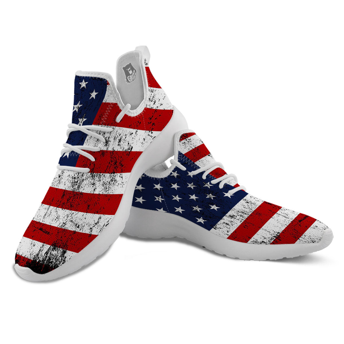 USA Flag Grunge Print White Athletic Shoes-grizzshop