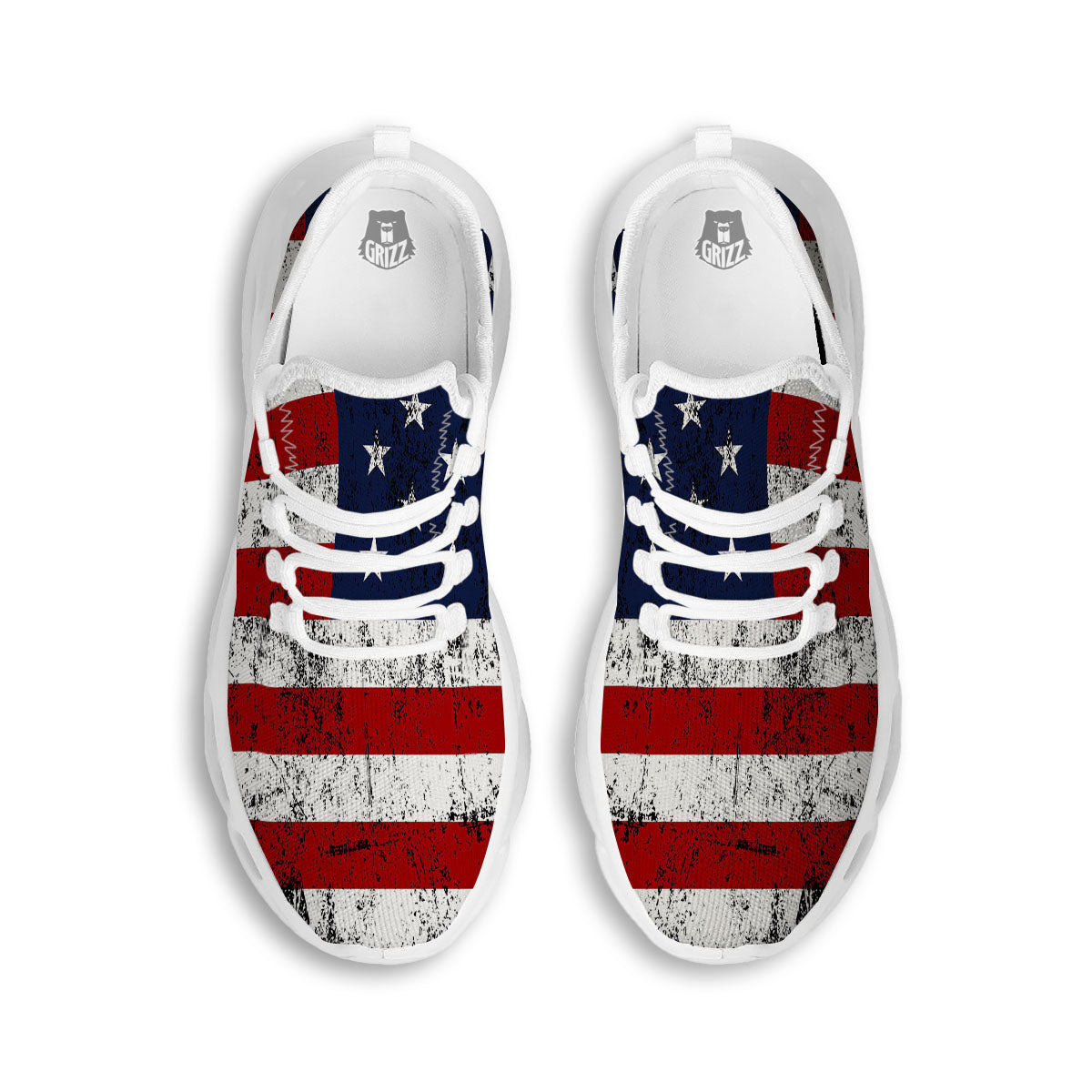 USA Flag Grunge Print White Running Shoes-grizzshop