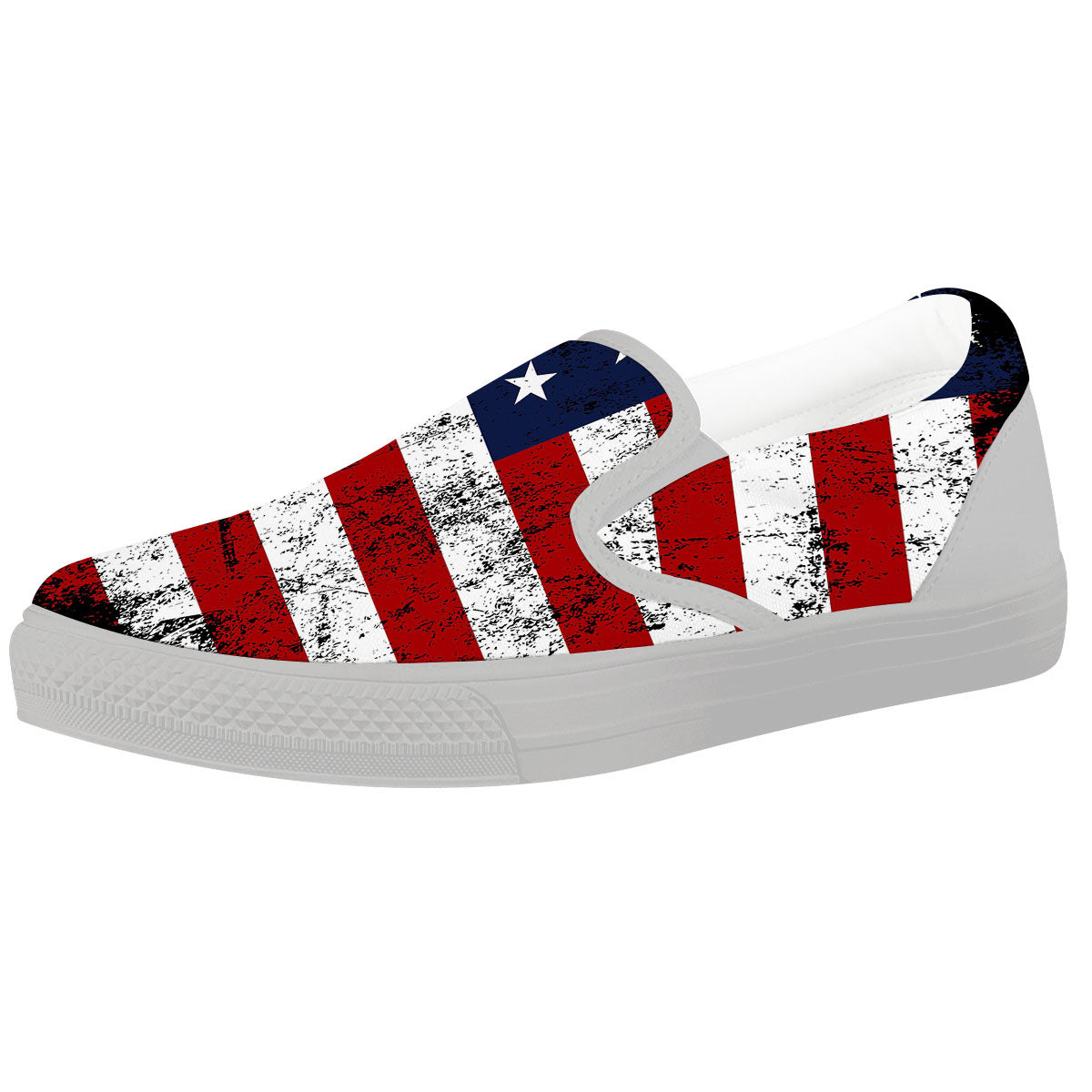 USA Flag Grunge Print White Slip On Shoes-grizzshop