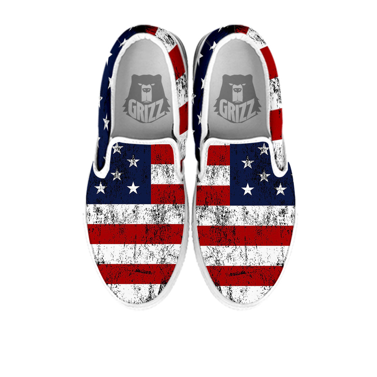 USA Flag Grunge Print White Slip On Shoes-grizzshop