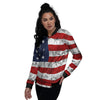 USA Flag Grunge Print Women's Bomber Jacket-grizzshop