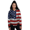 USA Flag Grunge Print Women's Bomber Jacket-grizzshop