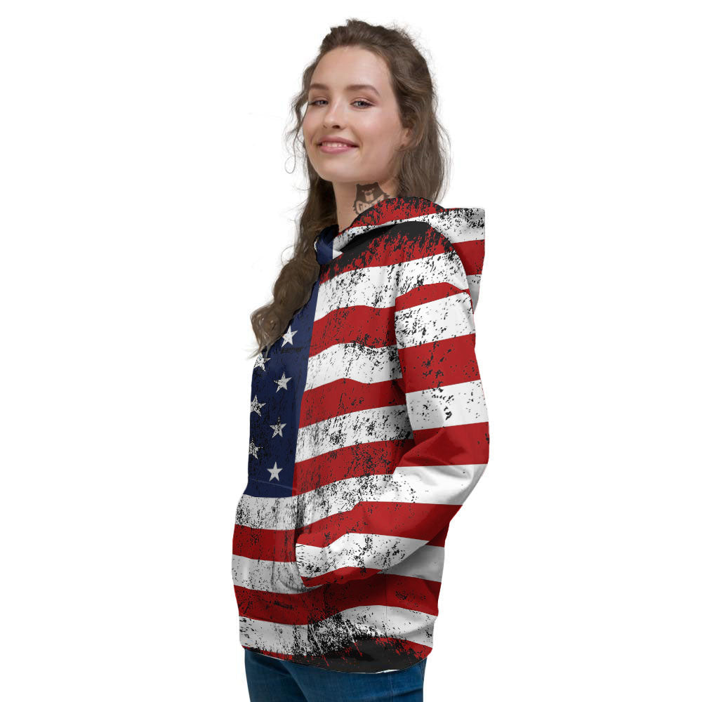 USA Flag Grunge Print Women's Hoodie-grizzshop