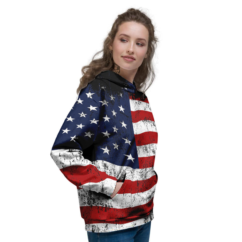 USA Flag Grunge Print Women's Hoodie-grizzshop