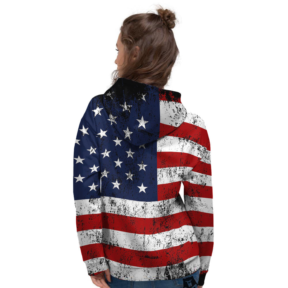 USA Flag Grunge Print Women's Hoodie-grizzshop