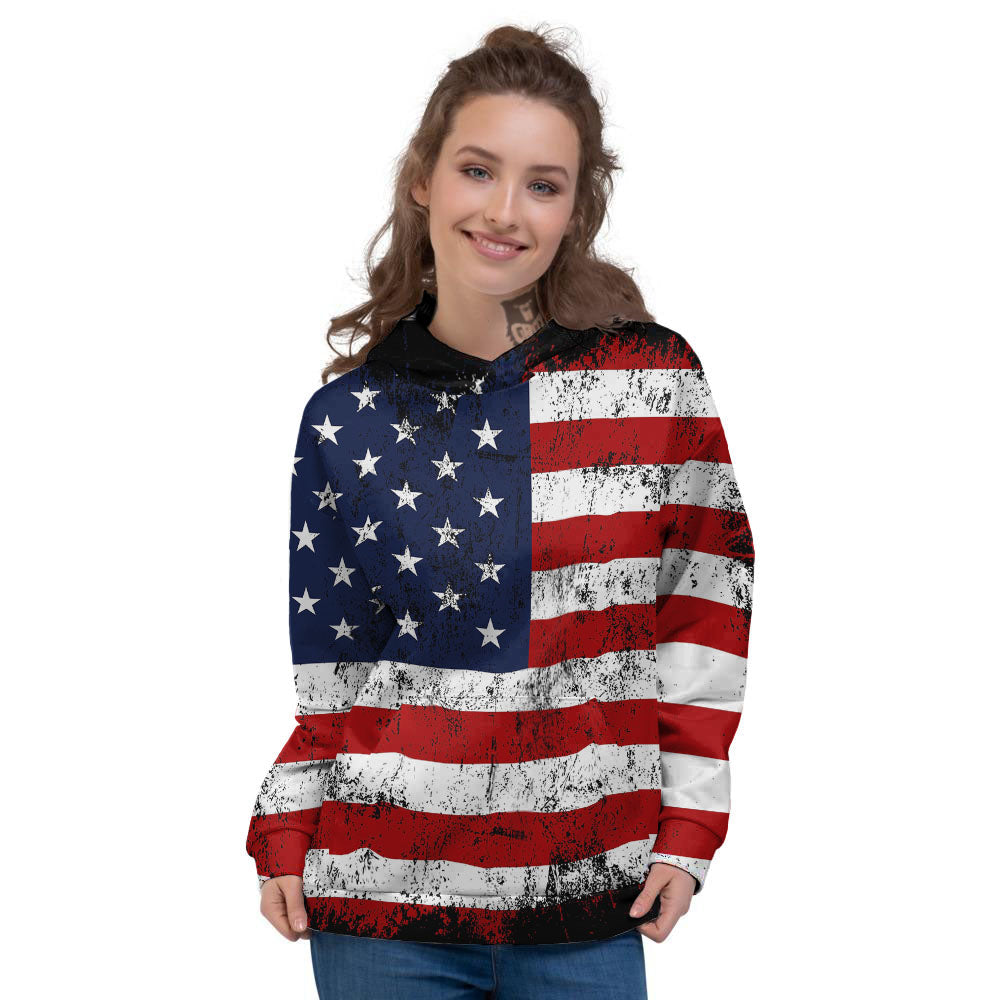 USA Flag Grunge Print Women's Hoodie-grizzshop