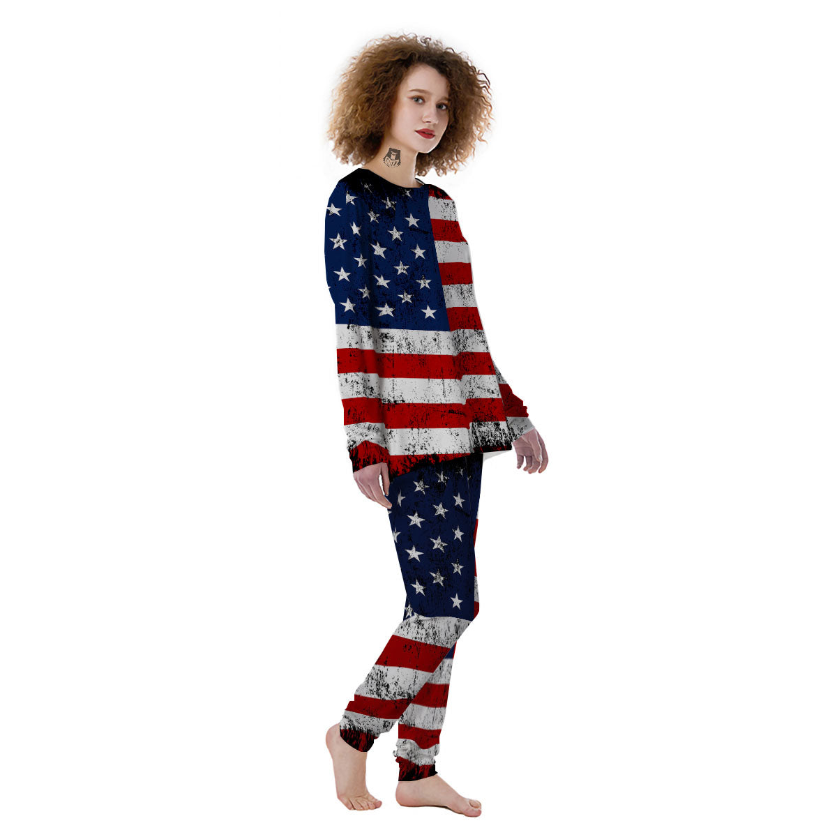 USA Flag Grunge Print Women's Pajamas-grizzshop