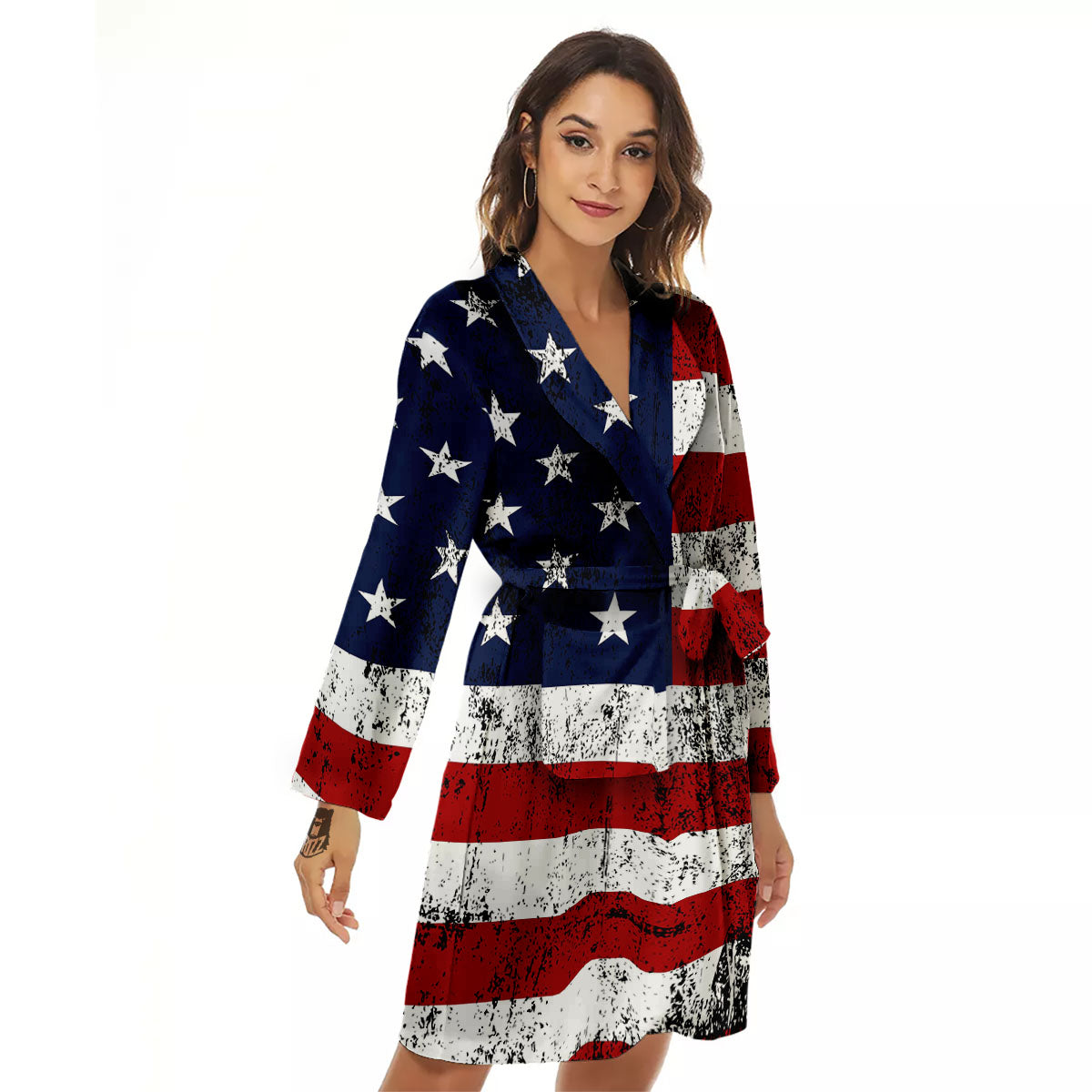 USA Flag Grunge Print Women's Robe-grizzshop