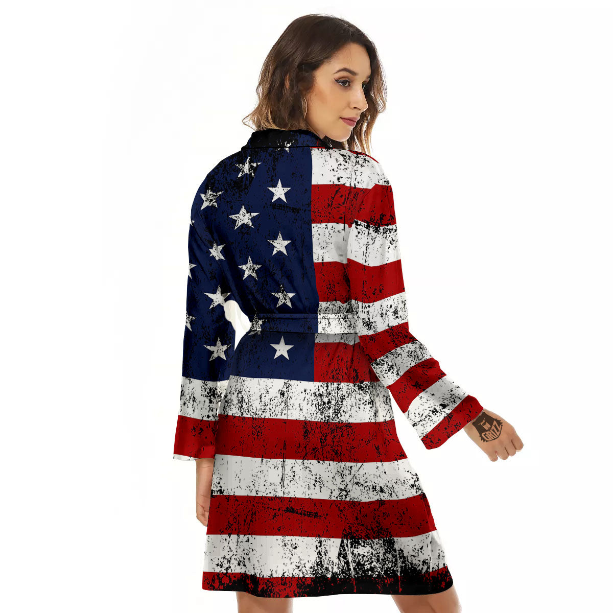 USA Flag Grunge Print Women's Robe-grizzshop