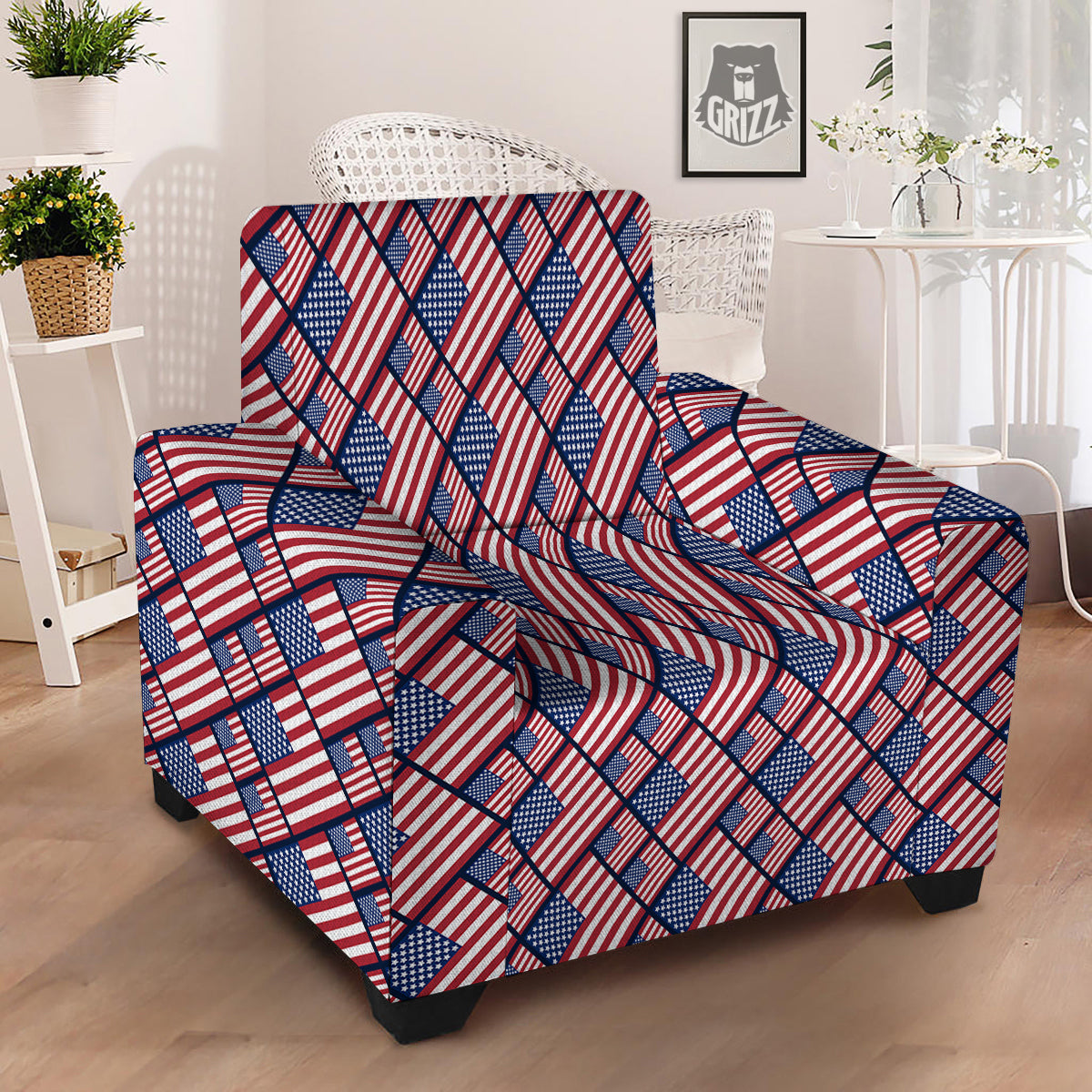 USA Flag Independence Day Print Pattern Armchair Slipcover-grizzshop