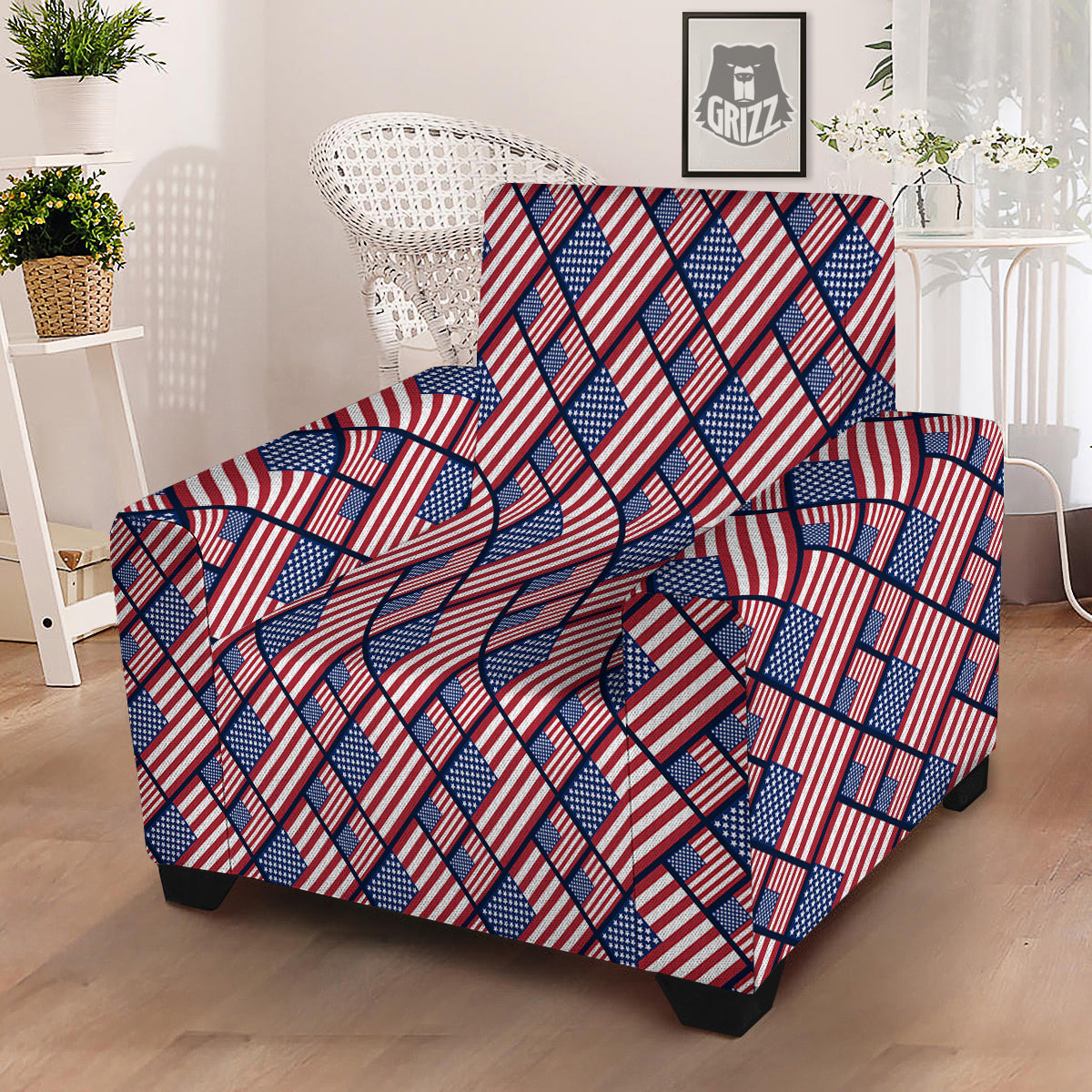 USA Flag Independence Day Print Pattern Armchair Slipcover-grizzshop