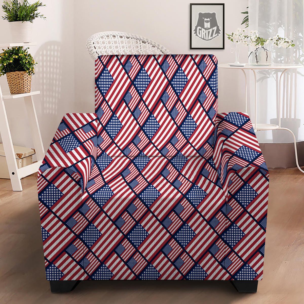 USA Flag Independence Day Print Pattern Armchair Slipcover-grizzshop