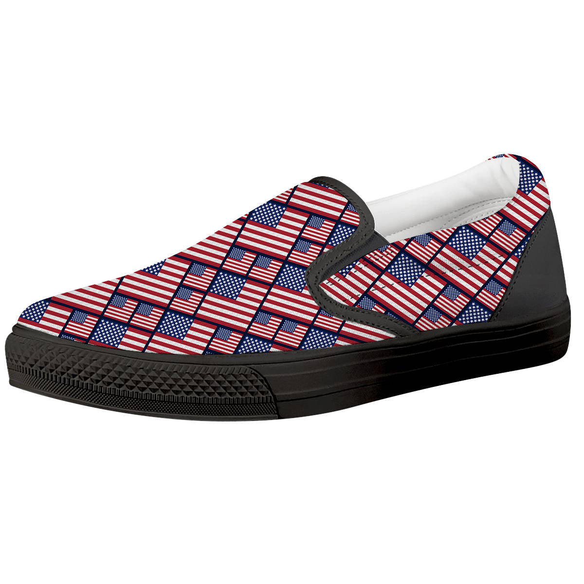 USA Flag Independence Day Print Pattern Black Slip On Shoes-grizzshop