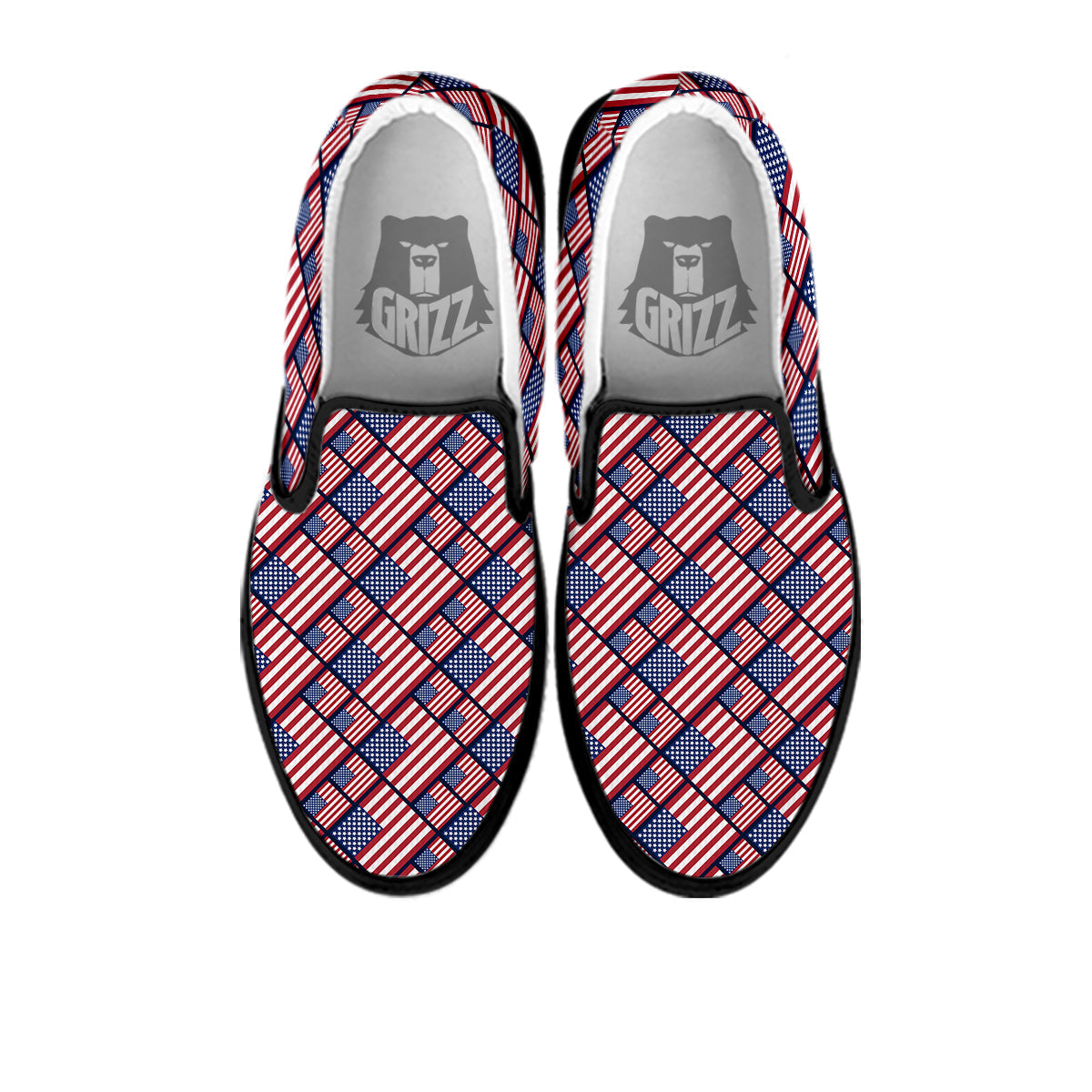 USA Flag Independence Day Print Pattern Black Slip On Shoes-grizzshop