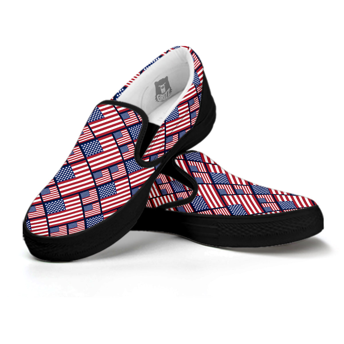 USA Flag Independence Day Print Pattern Black Slip On Shoes-grizzshop