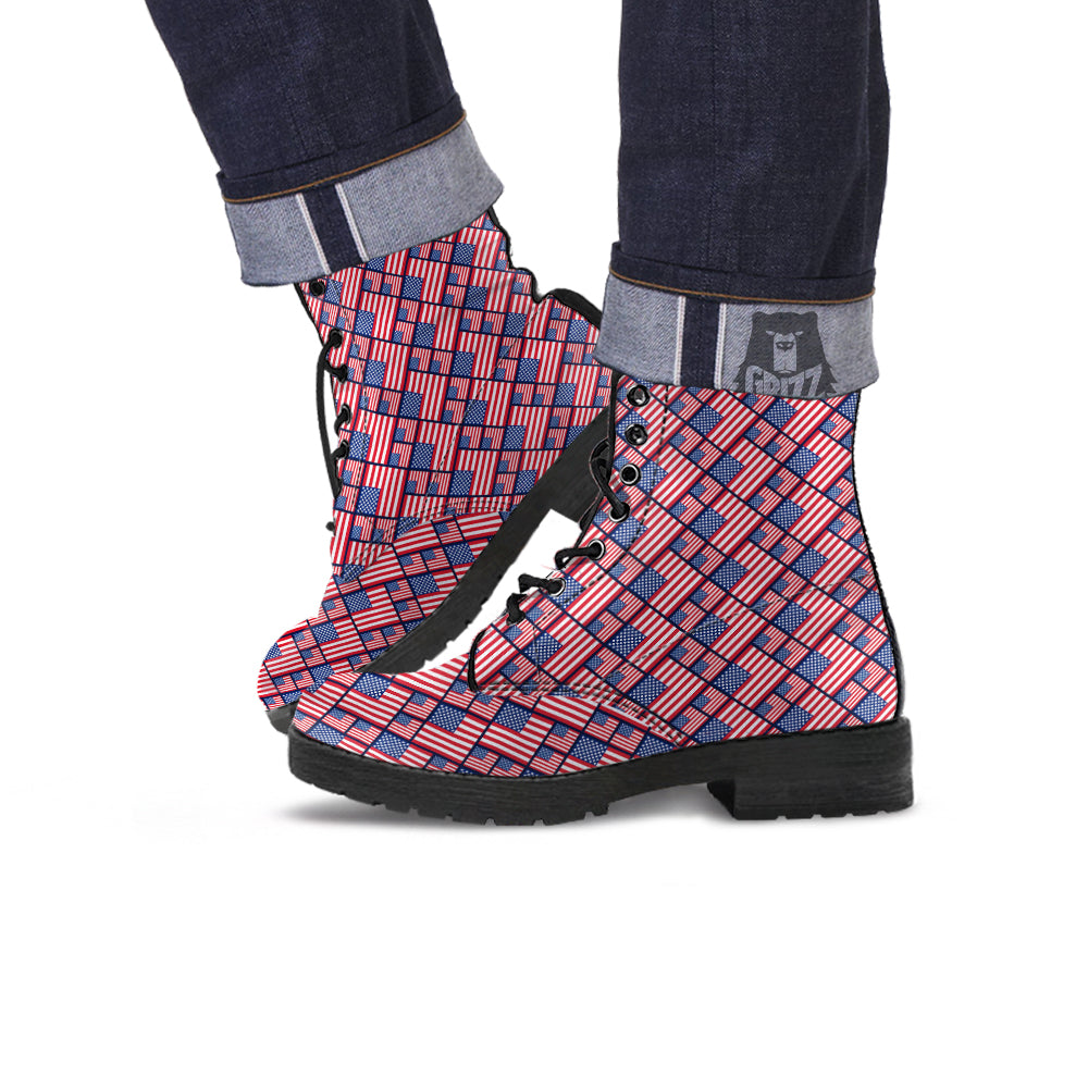 USA Flag Independence Day Print Pattern Leather Boots-grizzshop