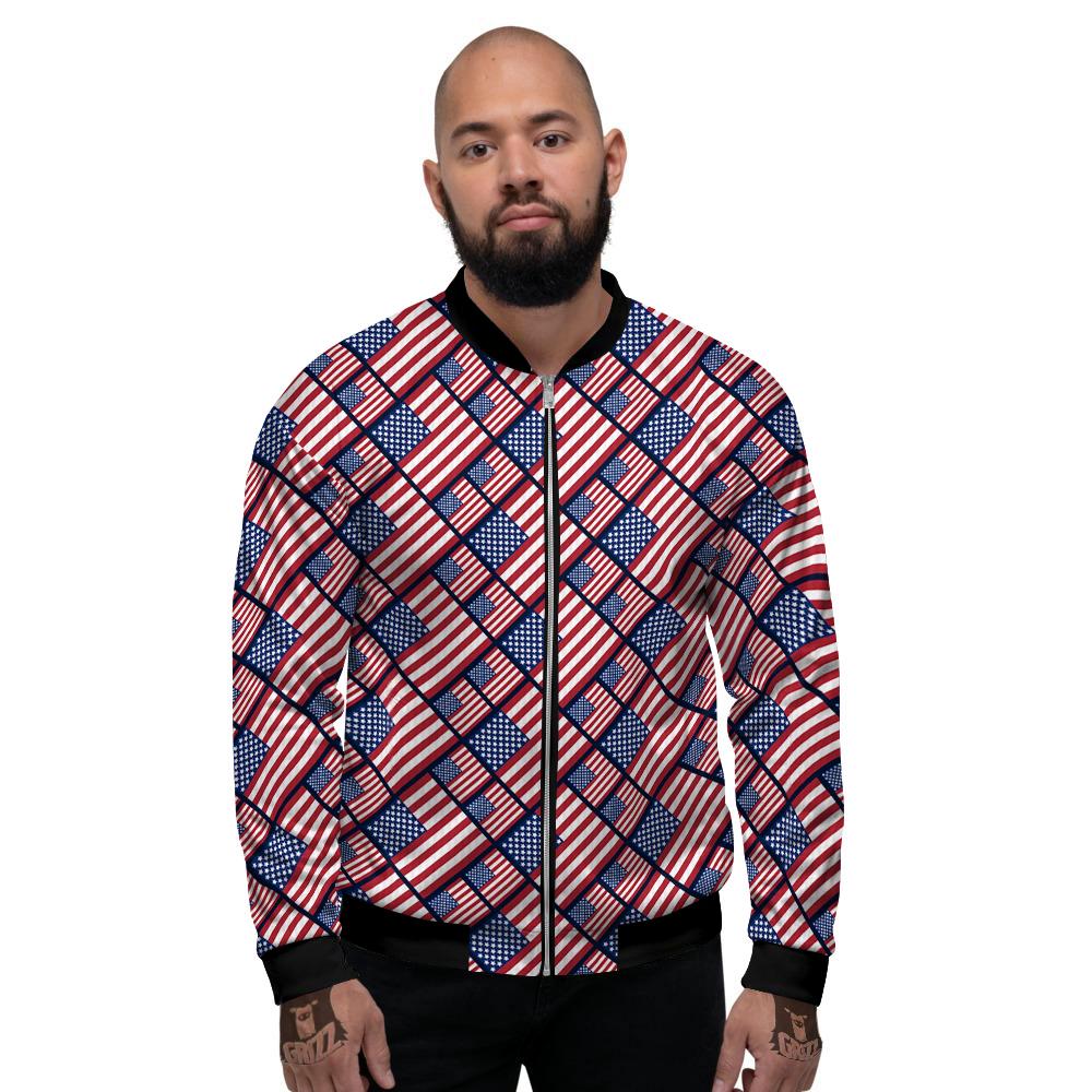 USA Flag Independence Day Print Pattern Men's Bomber Jacket-grizzshop