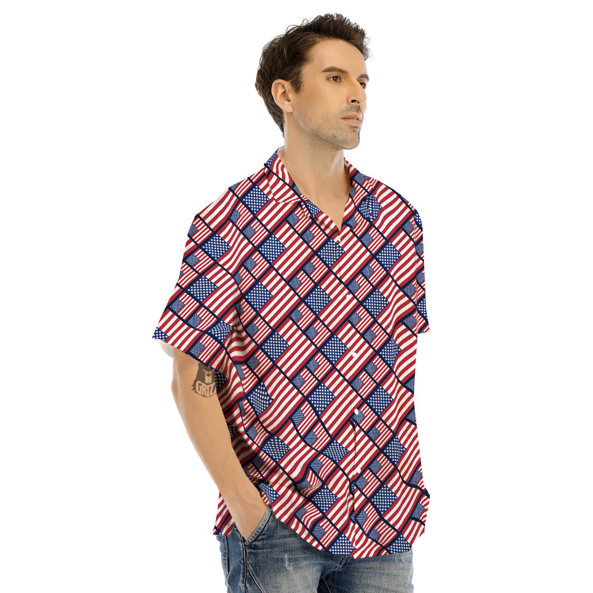 USA Flag Independence Day Print Pattern Men's Hawaiian Shirt-grizzshop