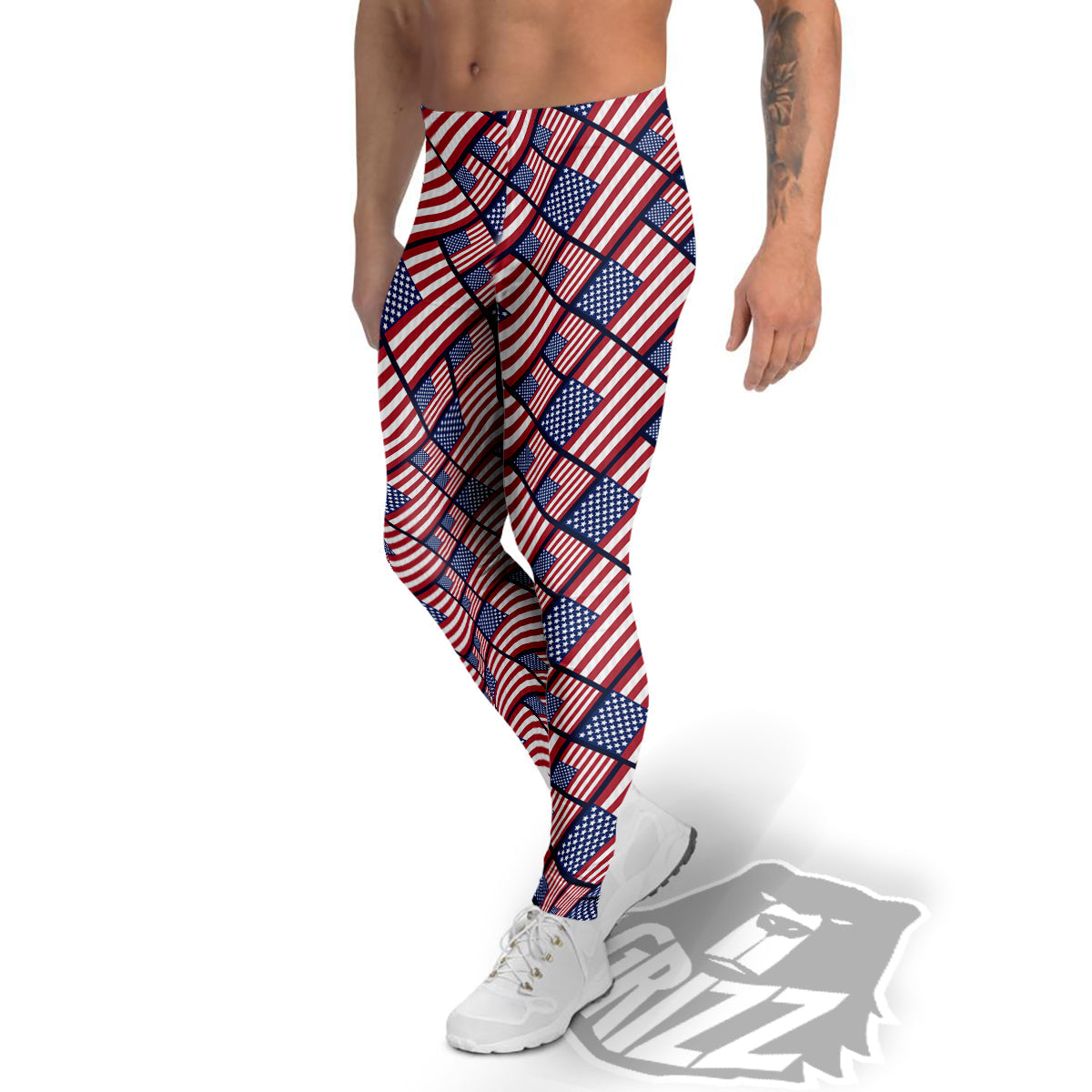 USA Flag Independence Day Print Pattern Men's Leggings-grizzshop