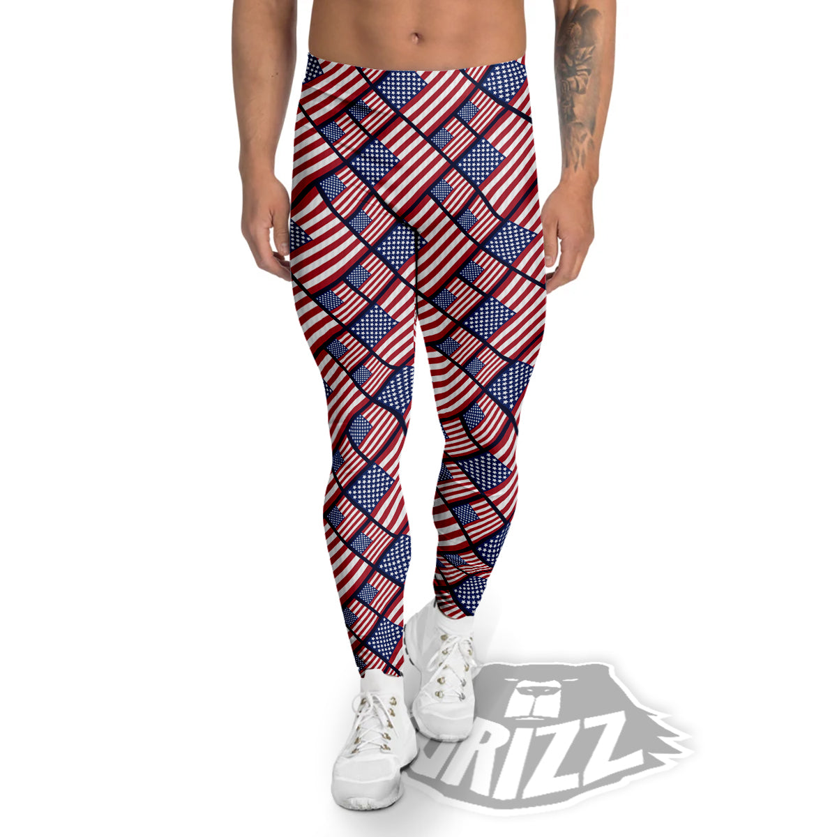 USA Flag Independence Day Print Pattern Men's Leggings-grizzshop