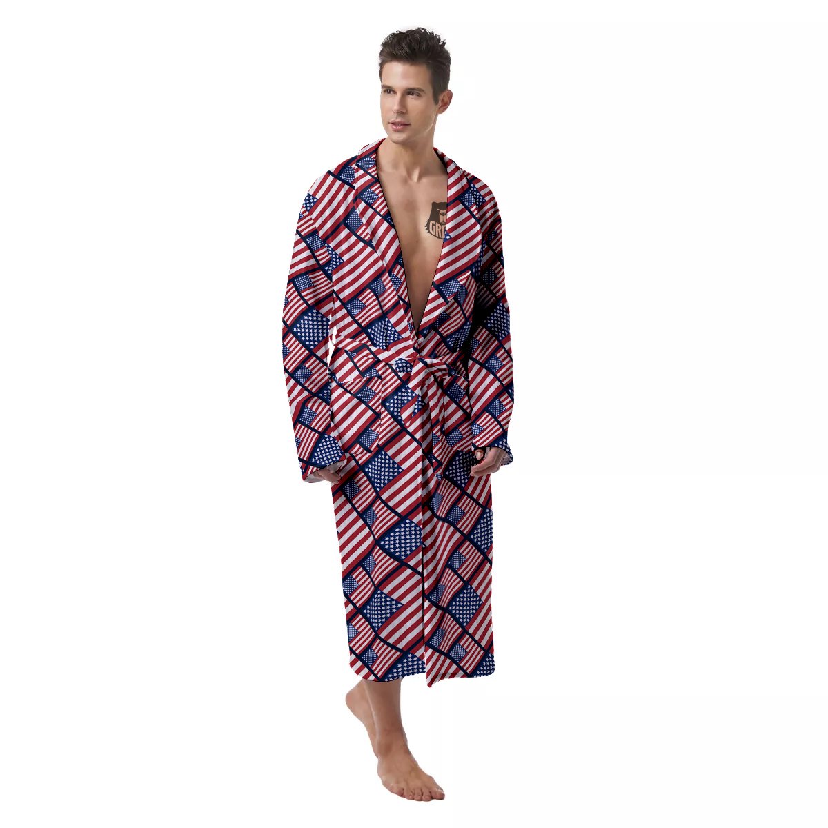 USA Flag Independence Day Print Pattern Men's Robe-grizzshop