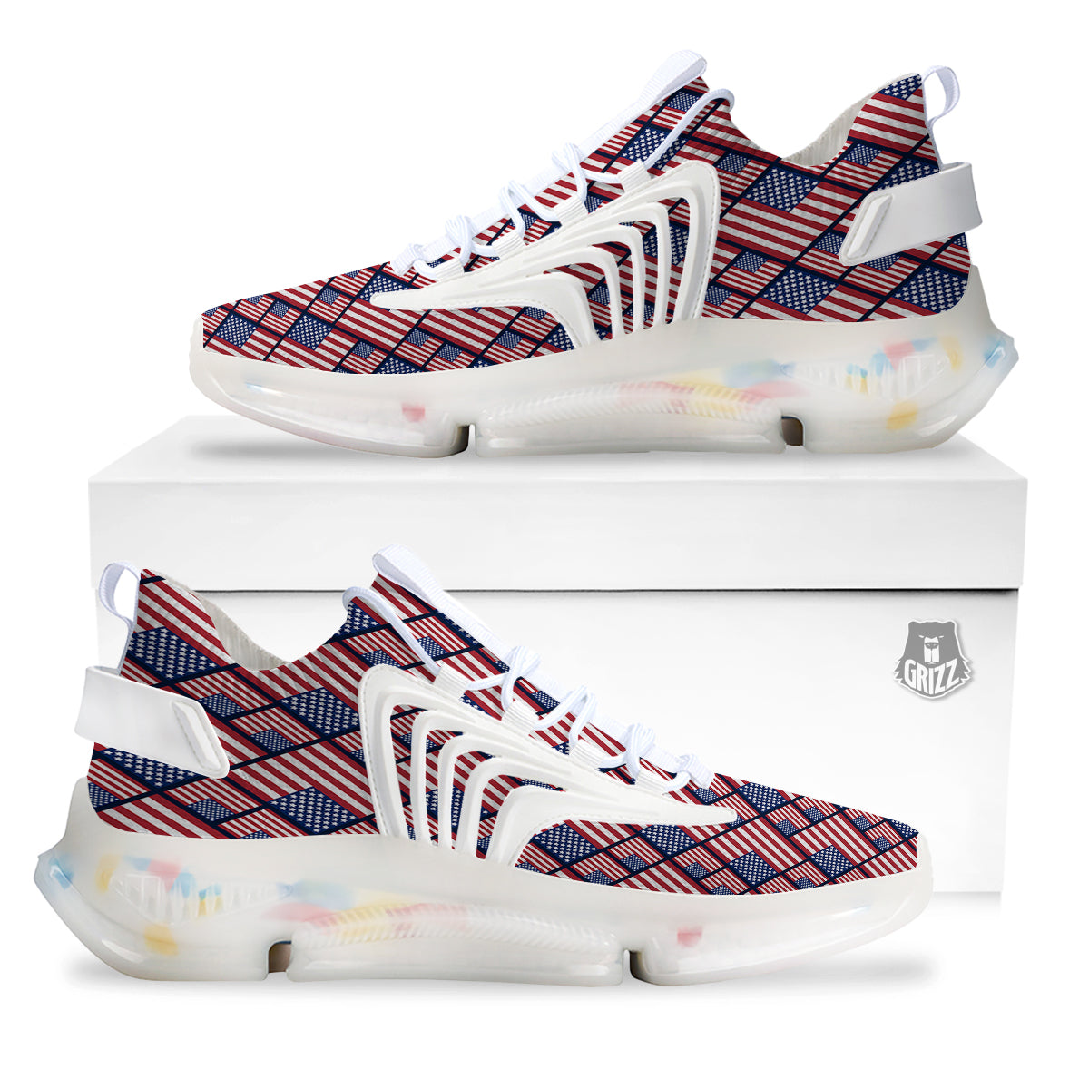 USA Flag Independence Day Print Pattern White Gym Shoes-grizzshop