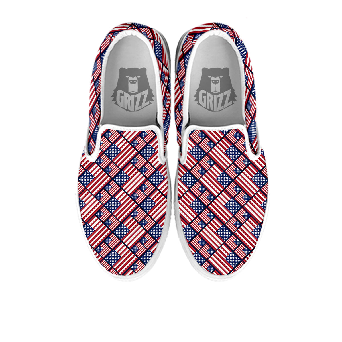 USA Flag Independence Day Print Pattern White Slip On Shoes-grizzshop