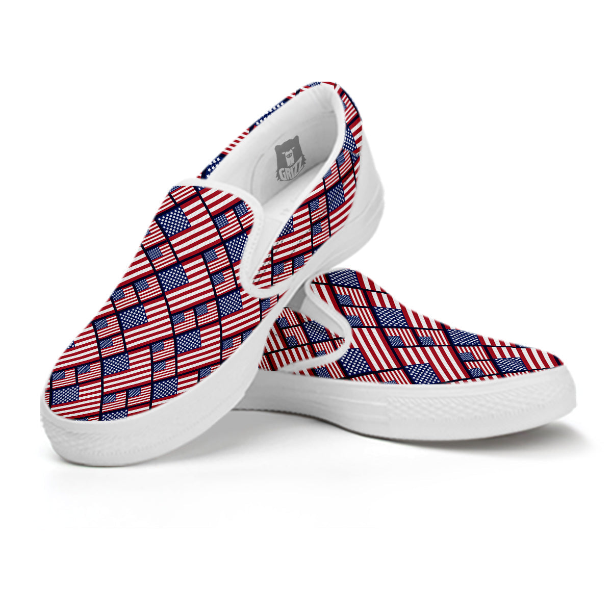 USA Flag Independence Day Print Pattern White Slip On Shoes-grizzshop