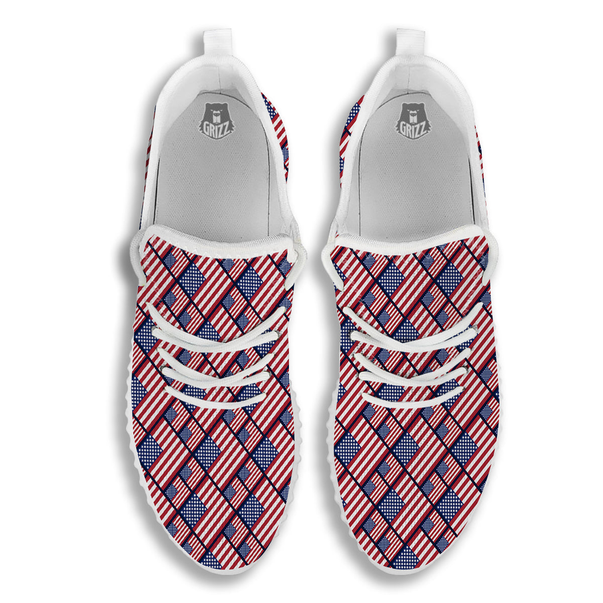 USA Flag Independence Day Print Pattern White Walking Shoes-grizzshop