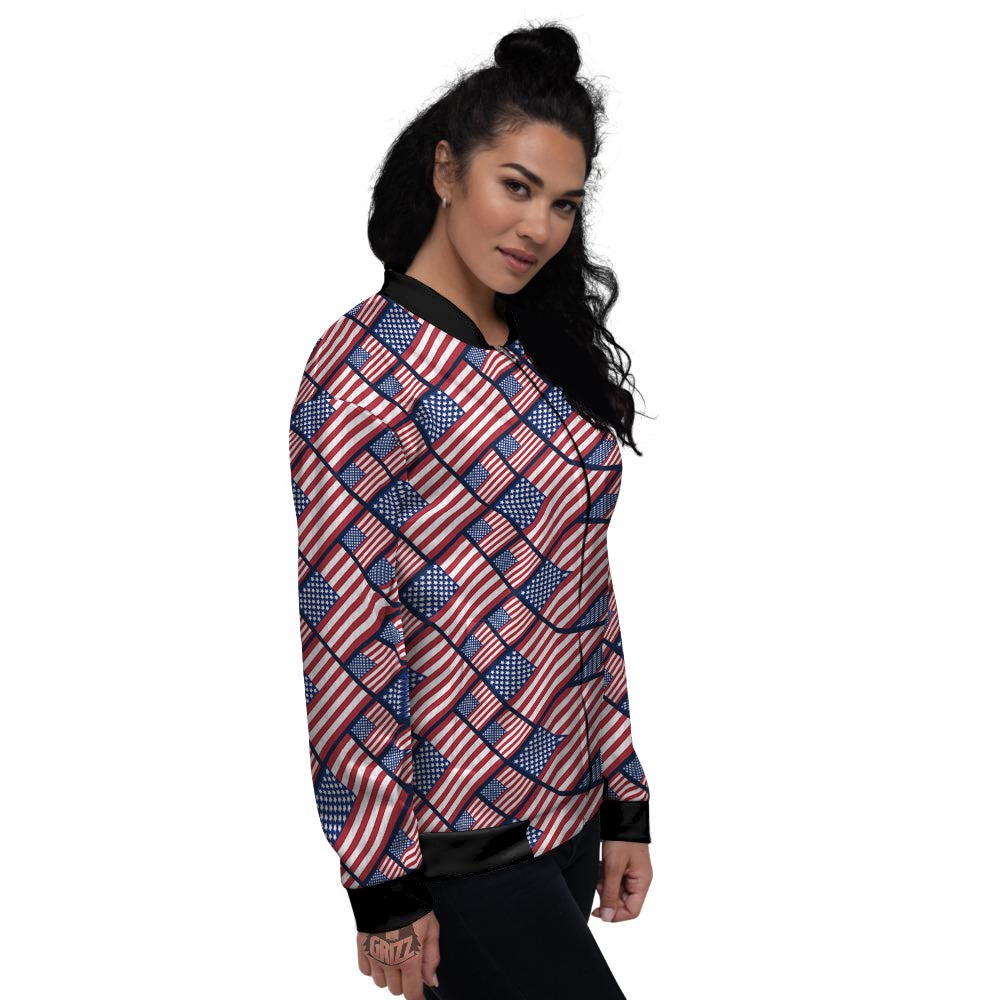 USA Flag Independence Day Print Pattern Women's Bomber Jacket-grizzshop