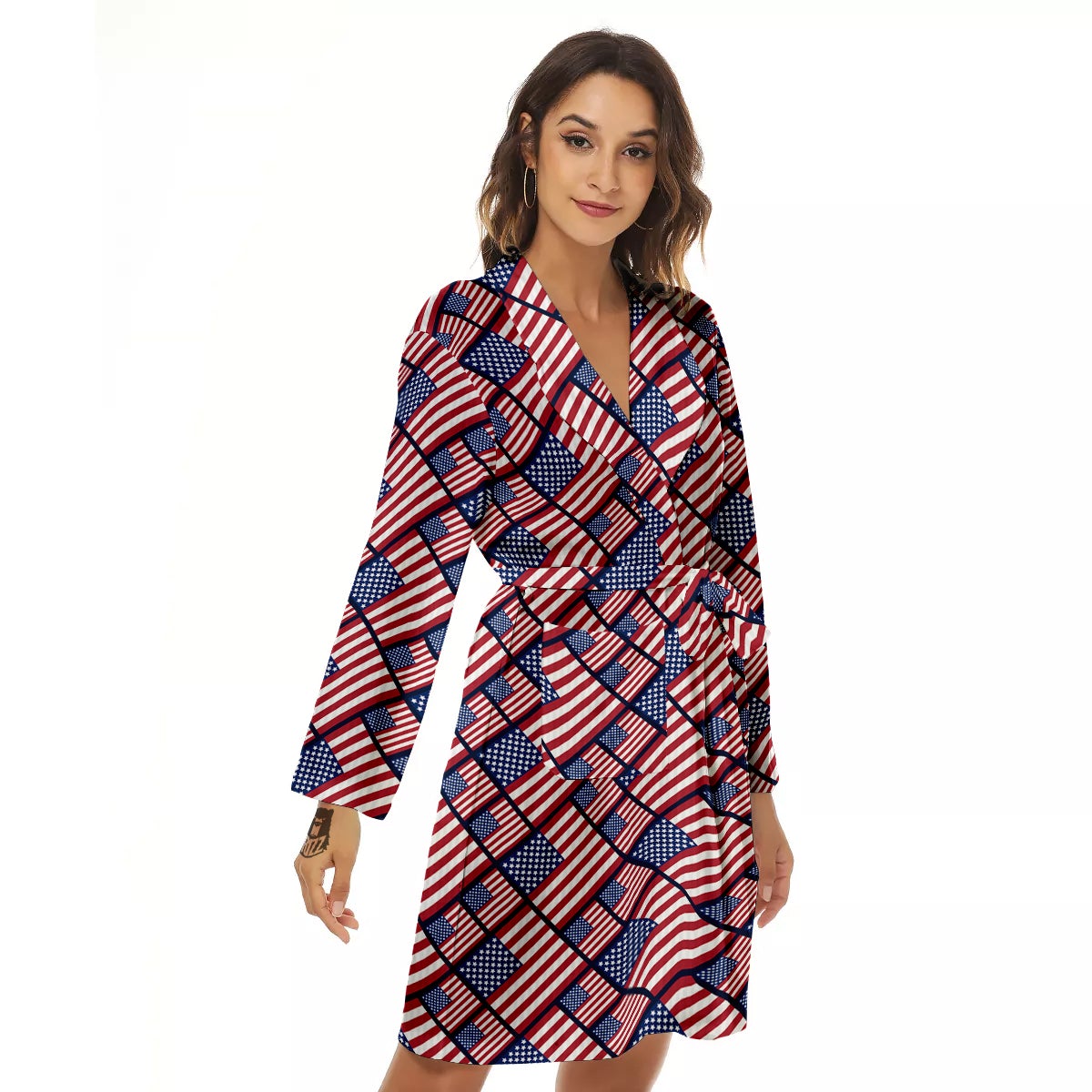 USA Flag Independence Day Print Pattern Women's Robe-grizzshop