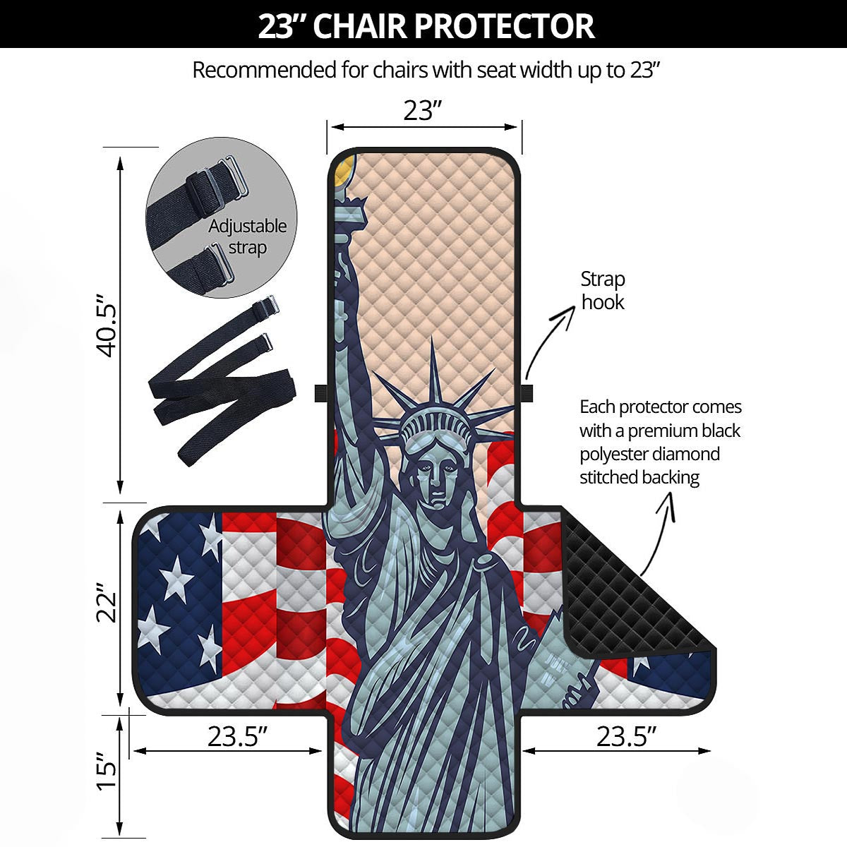 USA Flag Statue of Liberty Print Armchair Protector-grizzshop