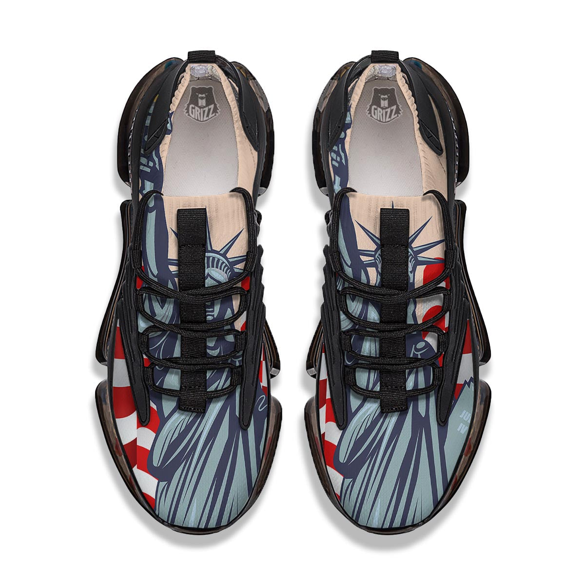 USA Flag Statue of Liberty Print Black Gym Shoes-grizzshop