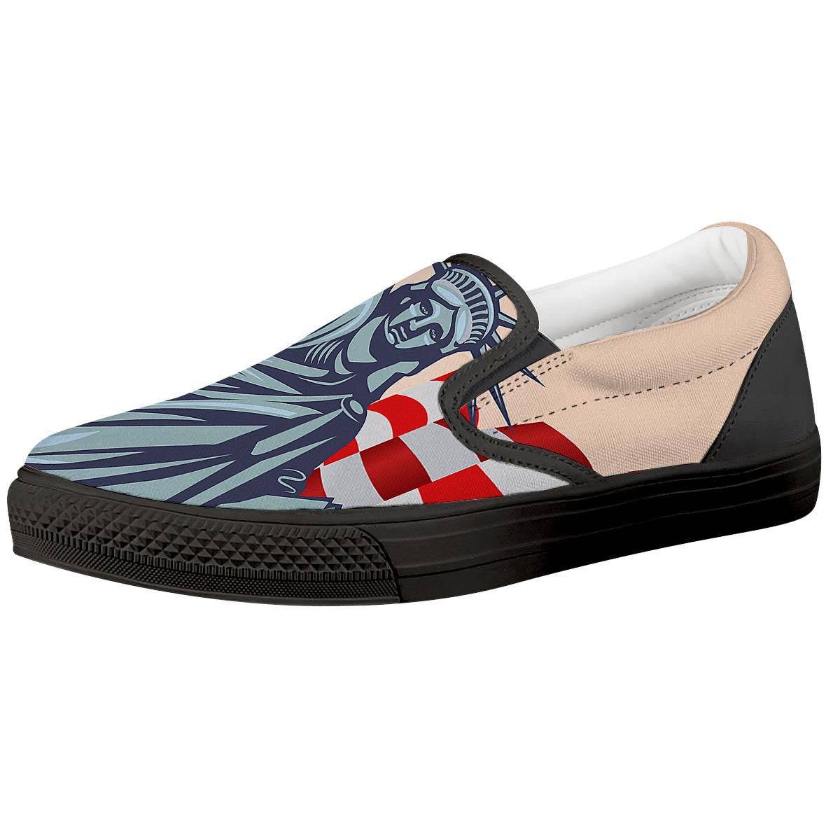 USA Flag Statue of Liberty Print Black Slip On Shoes-grizzshop