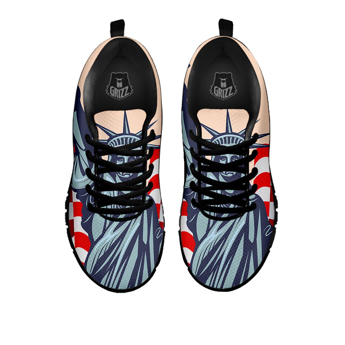 USA Flag Statue of Liberty Print Black Sneaker-grizzshop