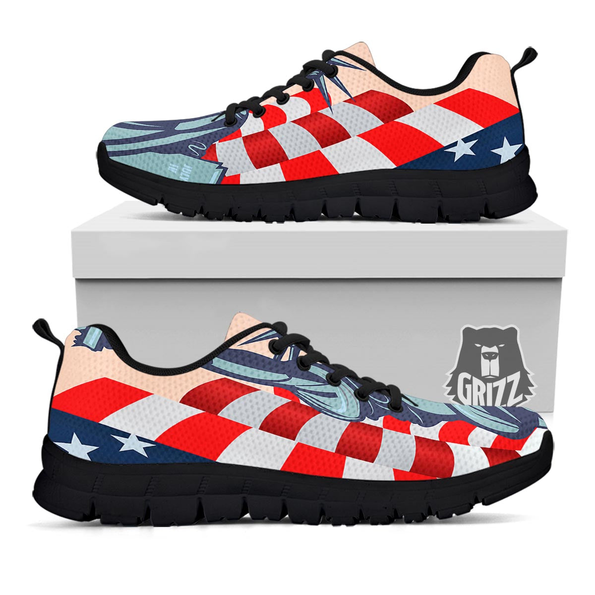 USA Flag Statue of Liberty Print Black Sneaker-grizzshop