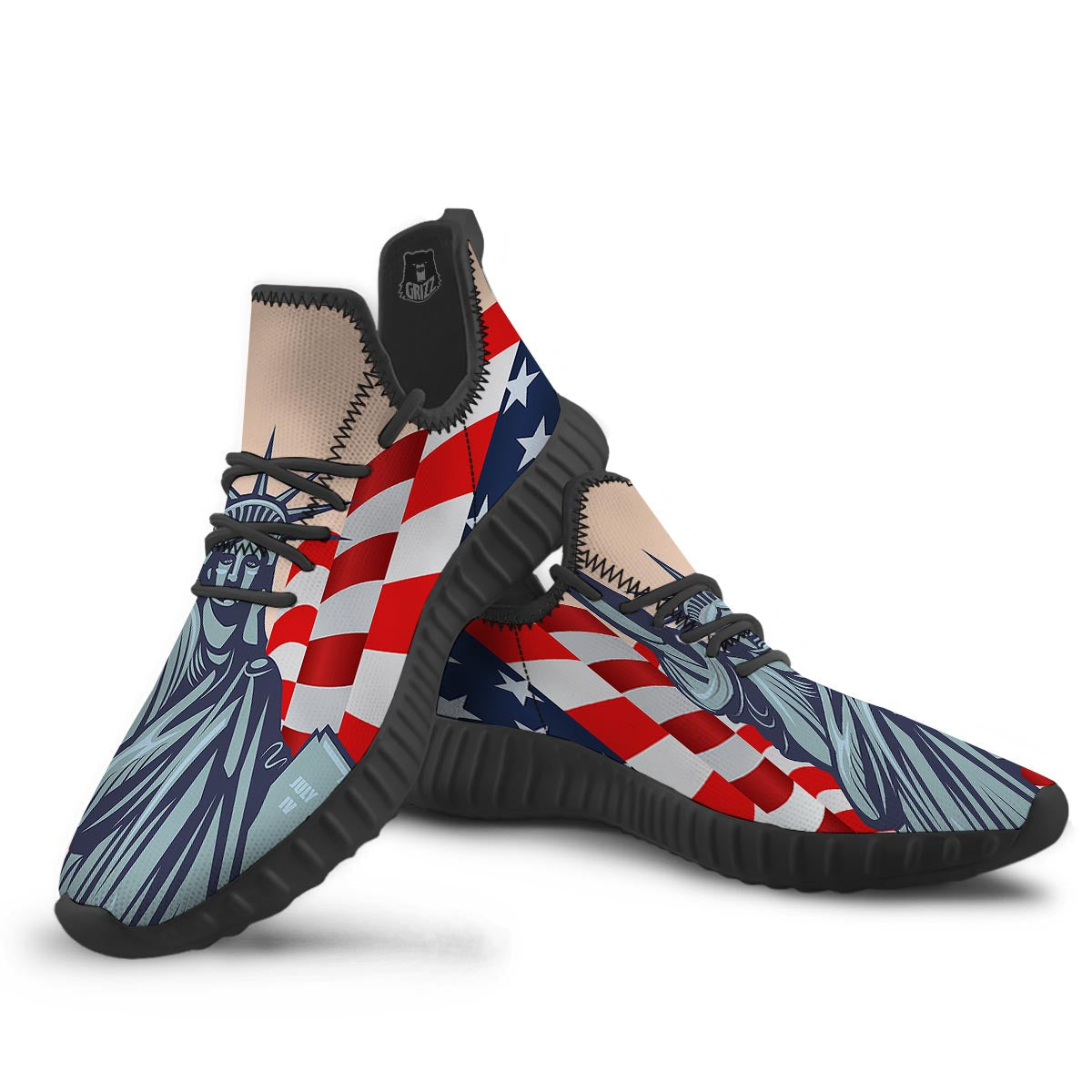 USA Flag Statue of Liberty Print Black Walking Shoes-grizzshop