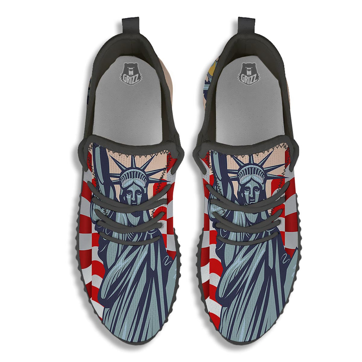 USA Flag Statue of Liberty Print Black Walking Shoes-grizzshop