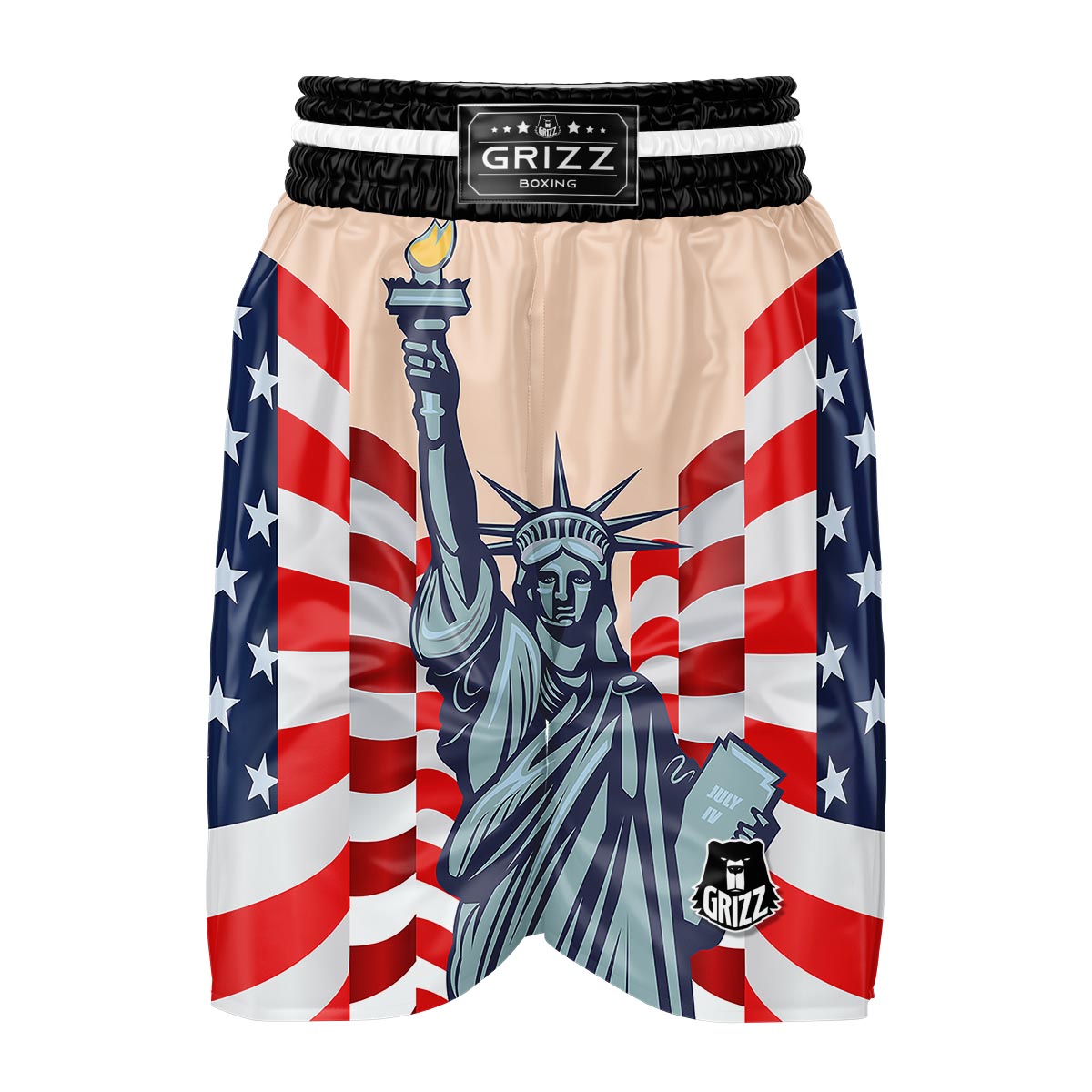 USA Flag Statue of Liberty Print Boxing Shorts-grizzshop