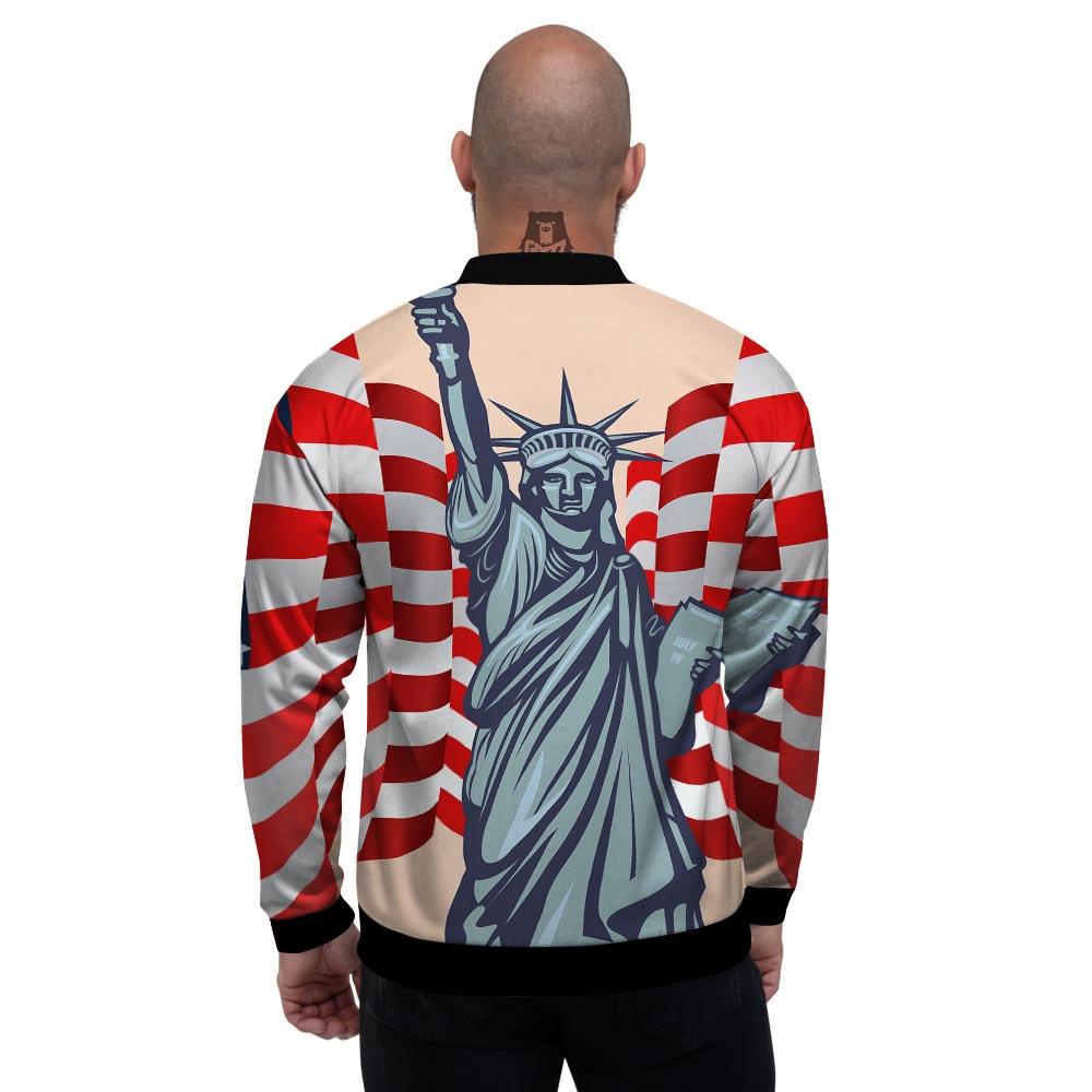 USA Flag Statue of Liberty Print Men's Bomber Jacket-grizzshop