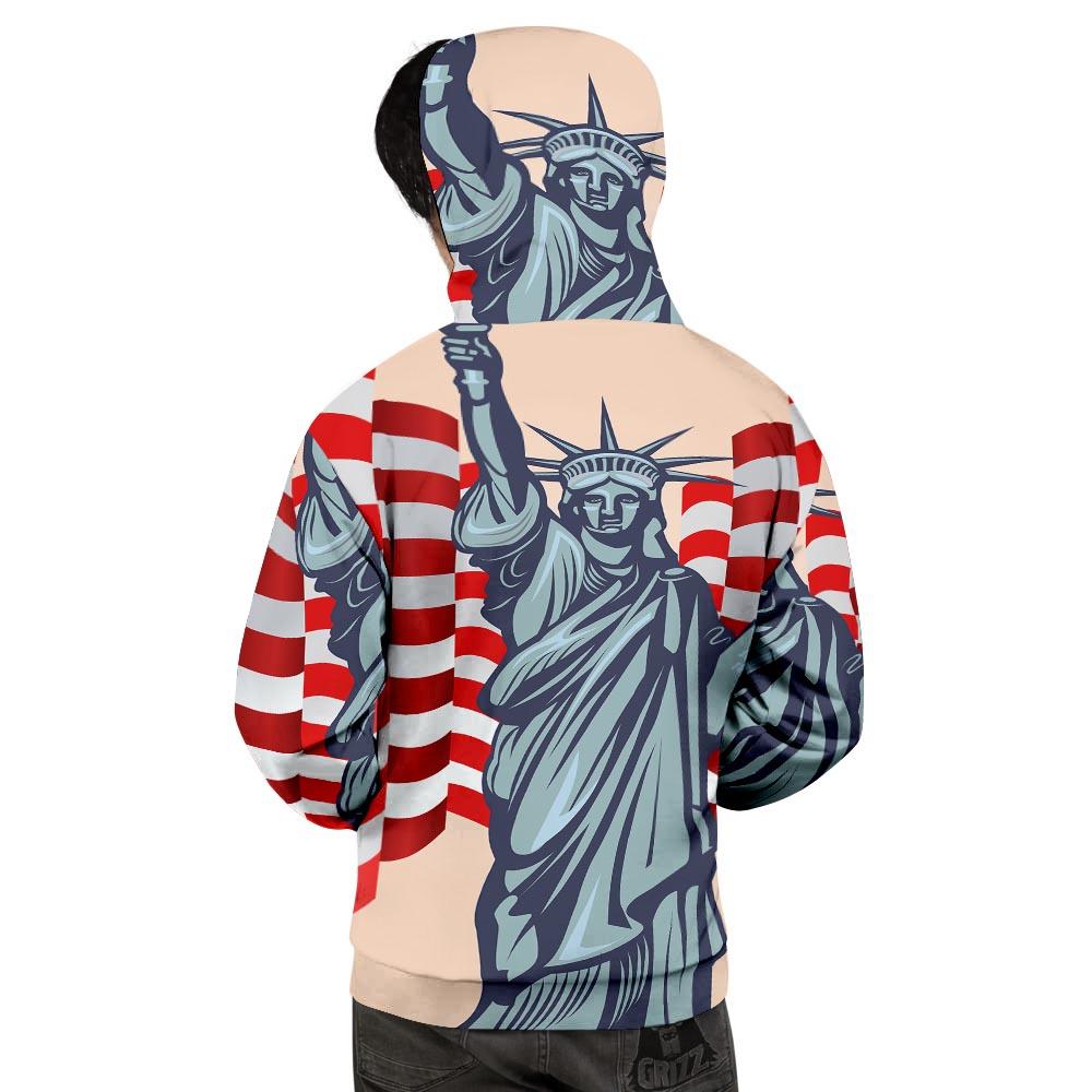 USA Flag Statue of Liberty Print Men's Hoodie-grizzshop