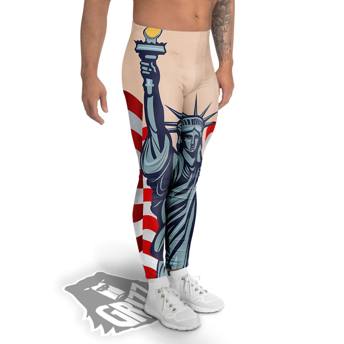 USA Flag Statue of Liberty Print Men's Leggings-grizzshop